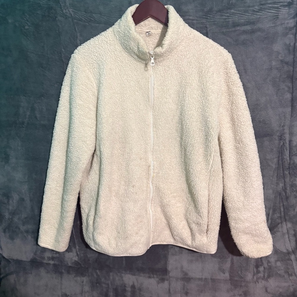 uniqlo Jacket Womens XL Full Zip White Sherpa fleece Sweater